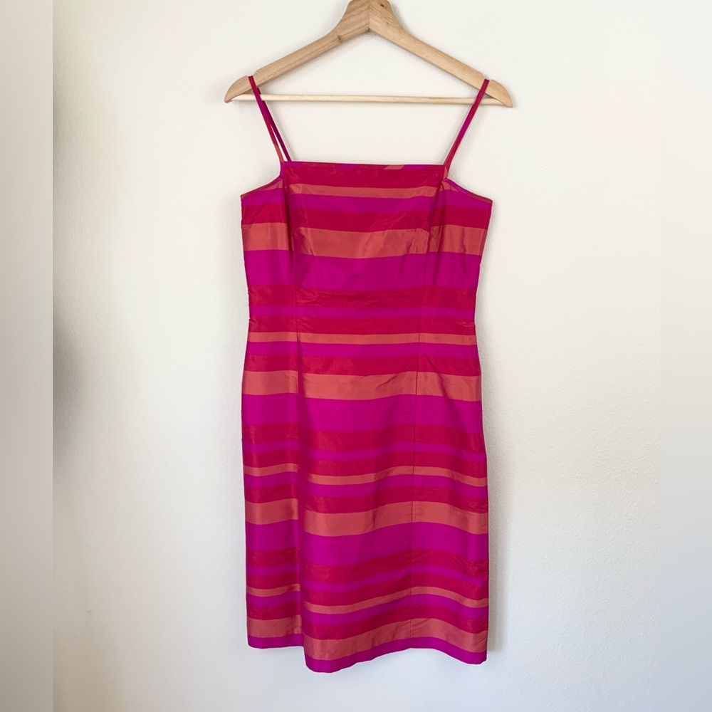 Vintage Ann Taylor Petites Striped Pink and Orange Silk Mini Dress